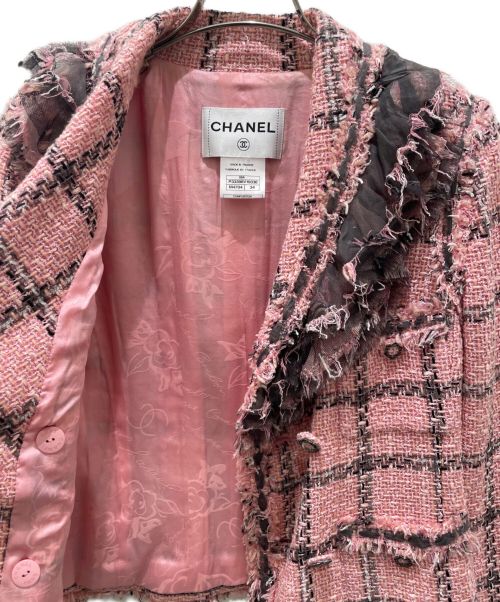 CHANEL（シャネル）CHANEL (シャネル) ヴィンテージ ツイードジャケット ピンク×ブラック サイズ:34の古着・服飾アイテム