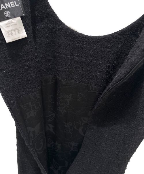CHANEL（シャネル）CHANEL (シャネル) ココボタンノースリーブツイードワンピース ブラック サイズ:38の古着・服飾アイテム