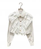 CHANELシャネル）の古着「P73 22A ラインストーン ココボタン フリル ブラウス」｜ホワイト