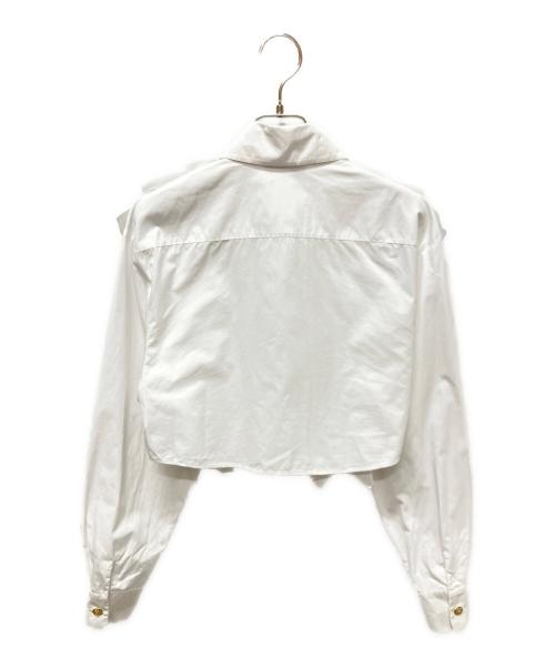 CHANEL（シャネル）CHANEL (シャネル) P73 22A ラインストーン ココボタン フリル ブラウス ホワイト サイズ:34の古着・服飾アイテム
