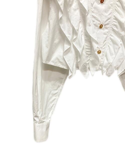 CHANEL（シャネル）CHANEL (シャネル) P73 22A ラインストーン ココボタン フリル ブラウス ホワイト サイズ:34の古着・服飾アイテム