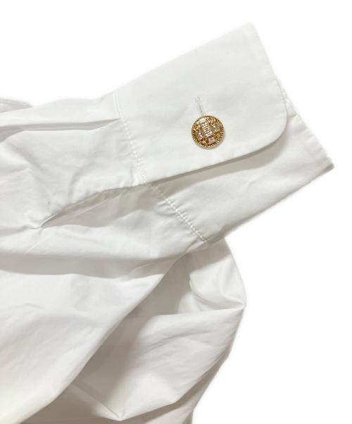 CHANEL（シャネル）CHANEL (シャネル) P73 22A ラインストーン ココボタン フリル ブラウス ホワイト サイズ:34の古着・服飾アイテム