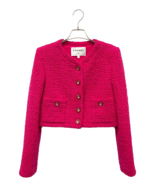 CHANEL（シャネル）CHANEL (シャネル) ショート丈ココボタンツイードジャケット ショッキングピンク サイズ:36の古着・服飾アイテム