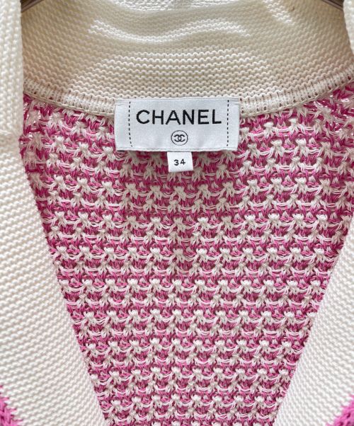 CHANEL（シャネル）CHANEL (シャネル) ツイードニットジャケット ピンク×ホワイト サイズ:34の古着・服飾アイテム