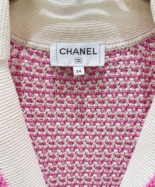 CHANEL（シャネル）CHANEL (シャネル) P72 ツイードニットジャケット ピンク×ホワイト サイズ:34の古着・服飾アイテム
