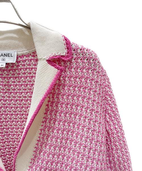 CHANEL（シャネル）CHANEL (シャネル) P72 ツイードニットジャケット ピンク×ホワイト サイズ:34の古着・服飾アイテム