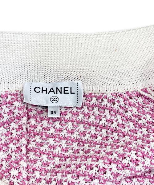 CHANEL（シャネル）CHANEL (シャネル) P72 ツイードニットジャケット ピンク×ホワイト サイズ:34の古着・服飾アイテム