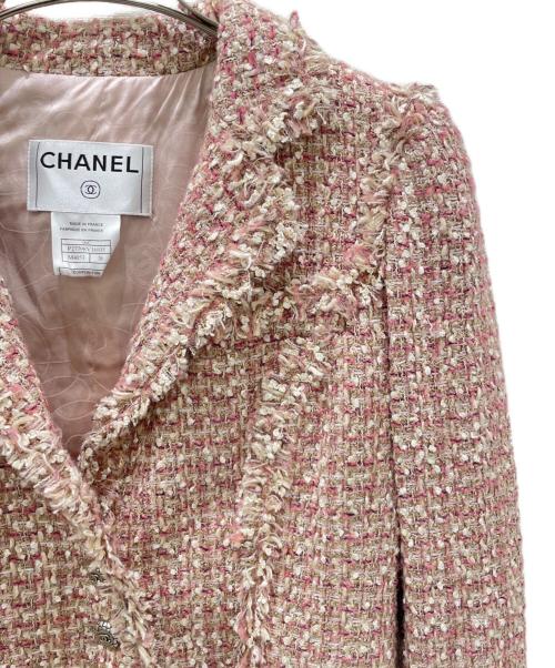CHANEL（シャネル）CHANEL (シャネル) ココボタンツイードジャケット ピンク×ベージュ サイズ:36の古着・服飾アイテム