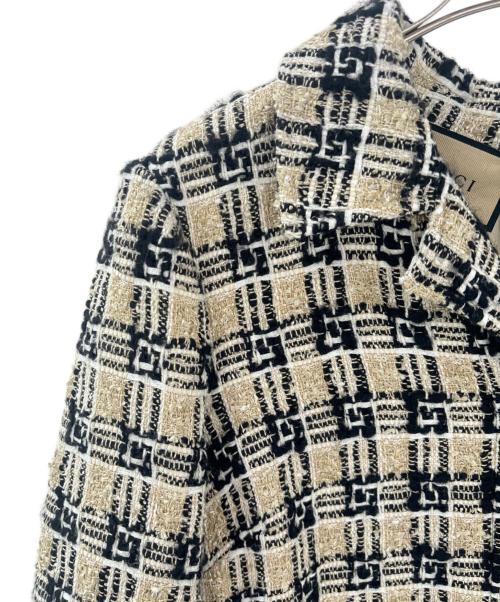 GUCCI（グッチ）GUCCI (グッチ) スクエアG チェック半袖ワンピース ブラック×ベージュ サイズ:36の古着・服飾アイテム