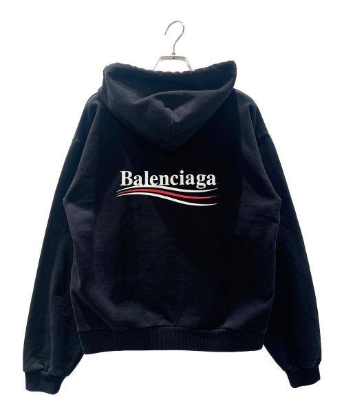 BALENCIAGA（バレンシアガ）BALENCIAGA (バレンシアガ) LOGO PRINTED HOODED SWEATER ロゴプリント スウェットプルオーバー ブラック サイズ:XSの古着・服飾アイテム