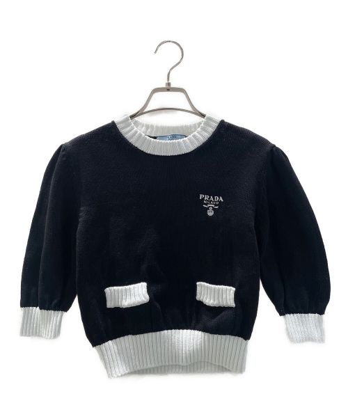 PRADA（プラダ）PRADA (プラダ) ロゴニット ホワイト×ブラック サイズ:36の古着・服飾アイテム