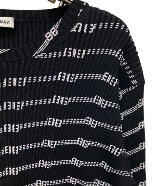 BALENCIAGA（バレンシアガ）BALENCIAGA (バレンシアガ) BB ロゴ リブ ニット プルオーバー ブラック サイズ:Mの古着・服飾アイテム