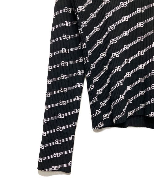 BALENCIAGA（バレンシアガ）BALENCIAGA (バレンシアガ) BB ロゴ リブ ニット プルオーバー ブラック サイズ:Mの古着・服飾アイテム