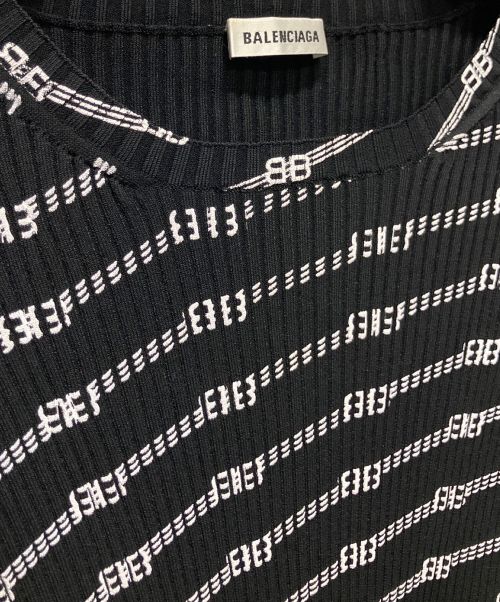 BALENCIAGA（バレンシアガ）BALENCIAGA (バレンシアガ) BB ロゴ リブ ニット プルオーバー ブラック サイズ:Mの古着・服飾アイテム