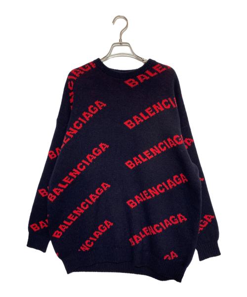 BALENCIAGA（バレンシアガ）BALENCIAGA (バレンシアガ) オールオーバーロゴニット ネイビー サイズ:Sの古着・服飾アイテム