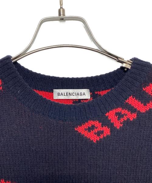 BALENCIAGA（バレンシアガ）BALENCIAGA (バレンシアガ) オールオーバーロゴニット ネイビー サイズ:Sの古着・服飾アイテム