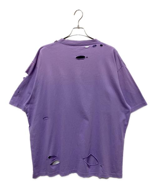 BALENCIAGA（バレンシアガ）BALENCIAGA (バレンシアガ) BALENCIAGA Caps Destroyed Flatground Tee/デストロイ加工ロゴプリントTシャツ パープル サイズ:Mの古着・服飾アイテム
