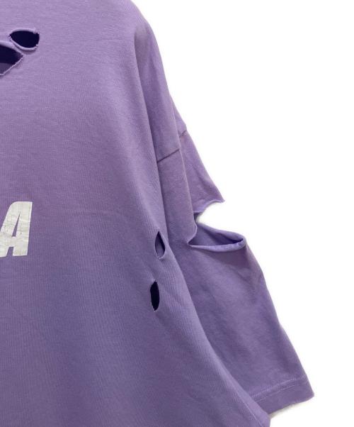 BALENCIAGA（バレンシアガ）BALENCIAGA (バレンシアガ) BALENCIAGA Caps Destroyed Flatground Tee/デストロイ加工ロゴプリントTシャツ パープル サイズ:Mの古着・服飾アイテム