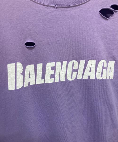 BALENCIAGA（バレンシアガ）BALENCIAGA (バレンシアガ) BALENCIAGA Caps Destroyed Flatground Tee/デストロイ加工ロゴプリントTシャツ パープル サイズ:Mの古着・服飾アイテム