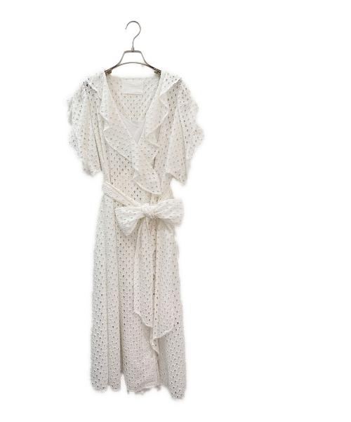 MYLAN（マイラン）MYLAN (マイラン) Cotton Lace Ruffle Wrap Dress ホワイト サイズ:Sの古着・服飾アイテム