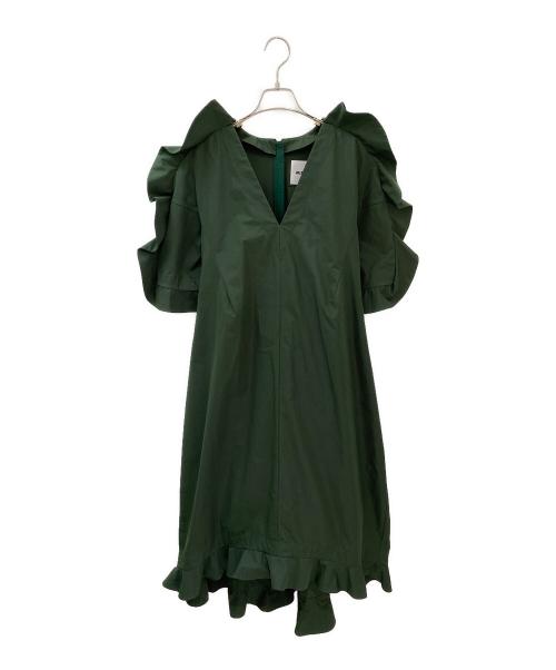 JIL SANDER（ジルサンダー）JIL SANDER (ジルサンダー) コットンタイプライターラッフルドレス グリーン サイズ:32の古着・服飾アイテム