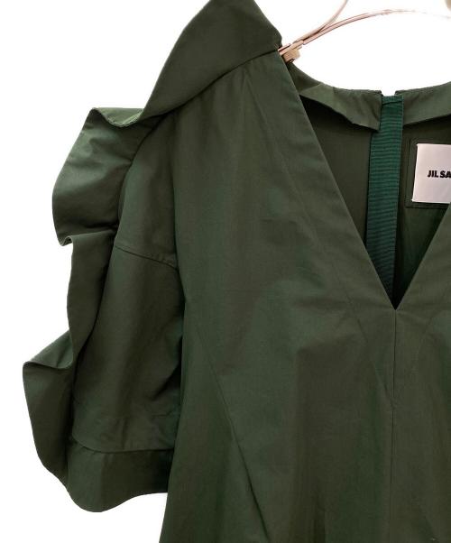 JIL SANDER（ジルサンダー）JIL SANDER (ジルサンダー) コットンタイプライターラッフルドレス グリーン サイズ:32の古着・服飾アイテム