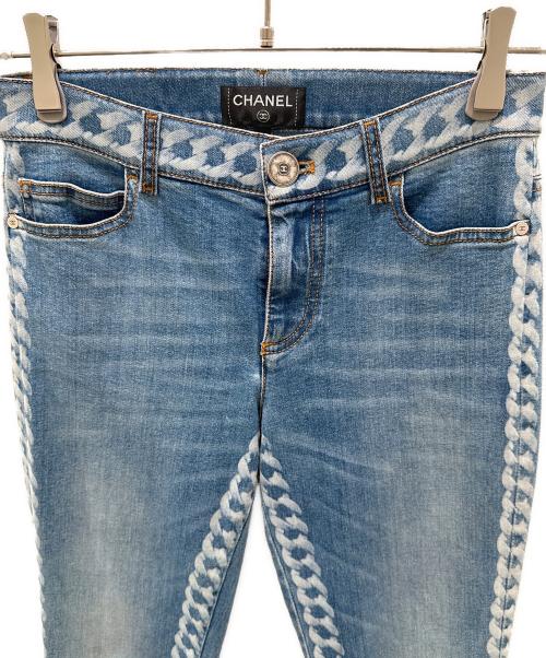 CHANEL（シャネル）CHANEL (シャネル) ココマークボタン チェーン プリント ストレッチデニム パンツ サイズ:34の古着・服飾アイテム