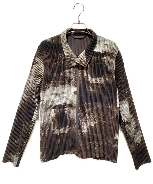 HOMME PLISSE ISSEY MIYAKE（オム プリッセ イッセイ ミヤケ）HOMME PLISSE ISSEY MIYAKE (オムプリッセ イッセイ ミヤケ) Tie-dye pattern pleats jacket（タイダイプリーツジャケット） ブラック×ブラウン サイズ:2の古着・服飾アイテム