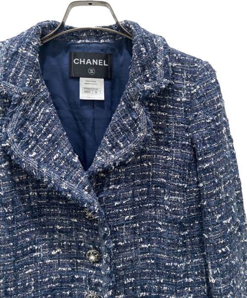 CHANEL（シャネル）CHANEL (シャネル) パールココボタン ツイード ジャケット ネイビー サイズ:38の古着・服飾アイテム