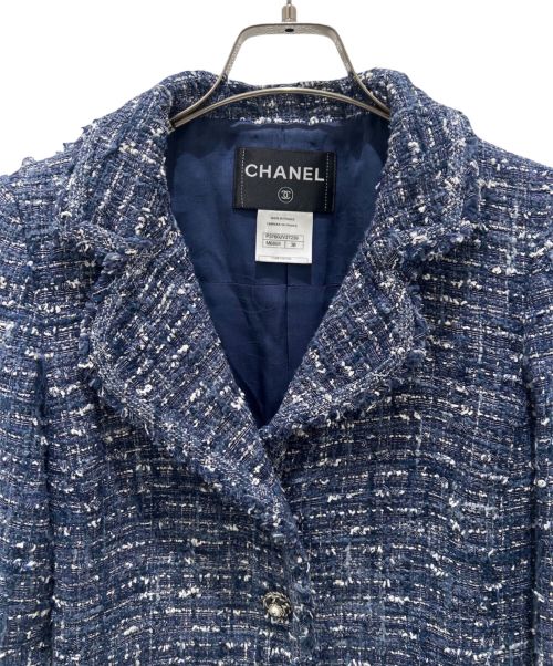 CHANEL（シャネル）CHANEL (シャネル) パールココボタン ツイード ジャケット ネイビー サイズ:38の古着・服飾アイテム