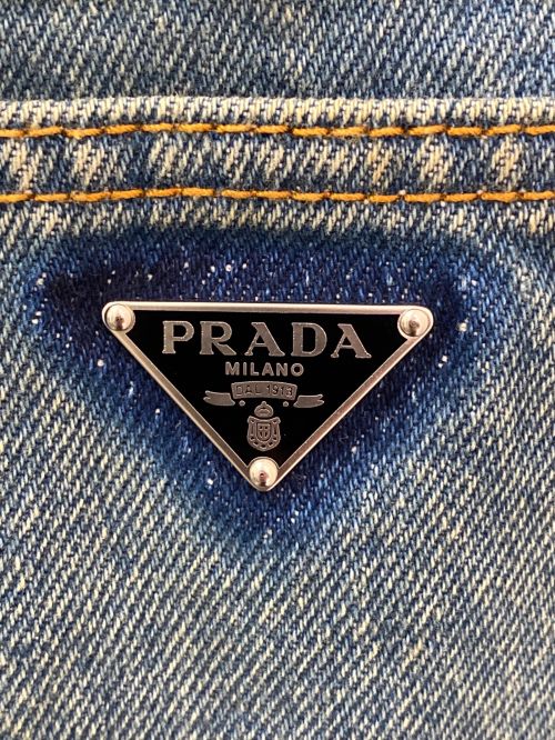 PRADA（プラダ）PRADA (プラダ) トライアングル デニム オールイン サロペット スカート サイズ:40の古着・服飾アイテム