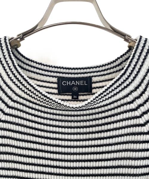 CHANEL（シャネル）CHANEL (シャネル) ボーダーニットワンピース ブラック×ホワイト サイズ:34の古着・服飾アイテム