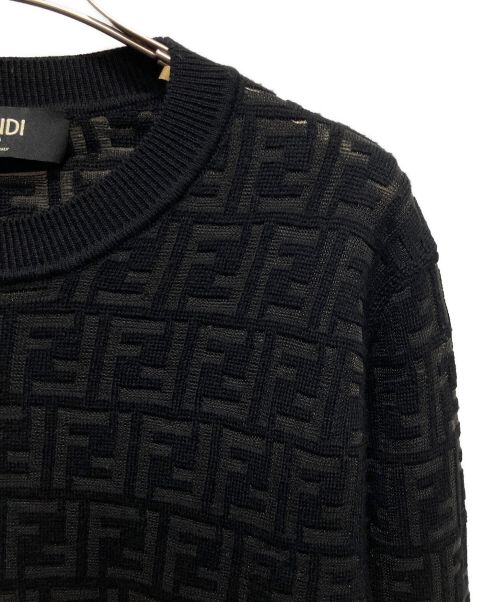 FENDI（フェンディ）FENDI (フェンディ) FF ズッカ柄 シースルー ニットスウェットプルオーバー ブラック サイズ:46の古着・服飾アイテム