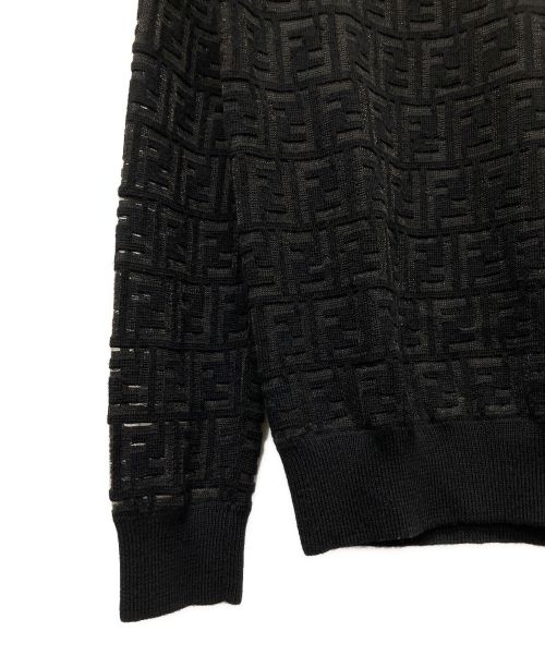 FENDI（フェンディ）FENDI (フェンディ) FF ズッカ柄 シースルー ニットスウェットプルオーバー ブラック サイズ:46の古着・服飾アイテム