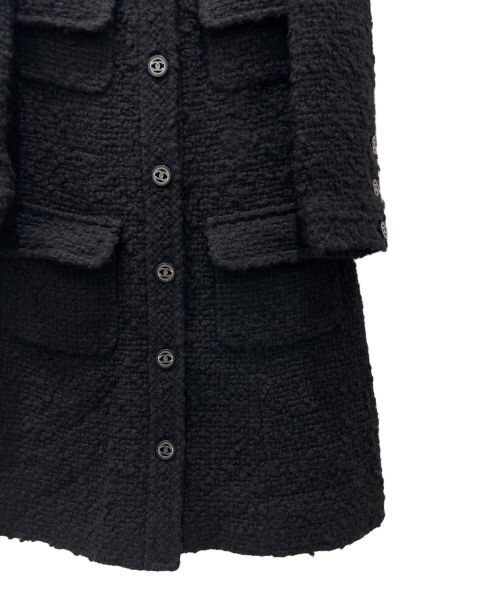 CHANEL（シャネル）CHANEL (シャネル) ココマークボタン ノーカラー ツイード コート ブラック サイズ:38の古着・服飾アイテム