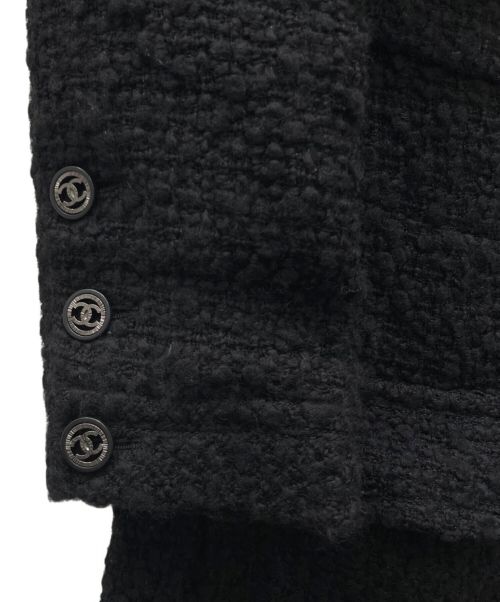 CHANEL（シャネル）CHANEL (シャネル) ココマークボタン ノーカラー ツイード コート ブラック サイズ:38の古着・服飾アイテム