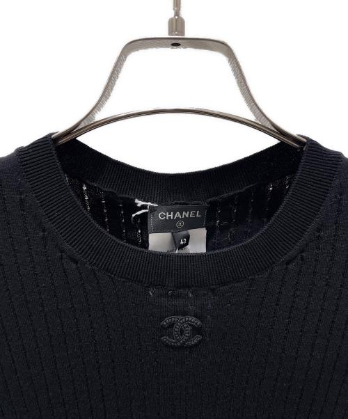 CHANEL（シャネル）CHANEL (シャネル) ココマーク半袖リブニット ブラック サイズ:42の古着・服飾アイテム