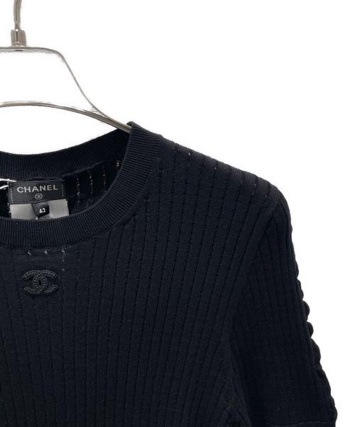 CHANEL（シャネル）CHANEL (シャネル) ココマーク半袖リブニット ブラック サイズ:42の古着・服飾アイテム