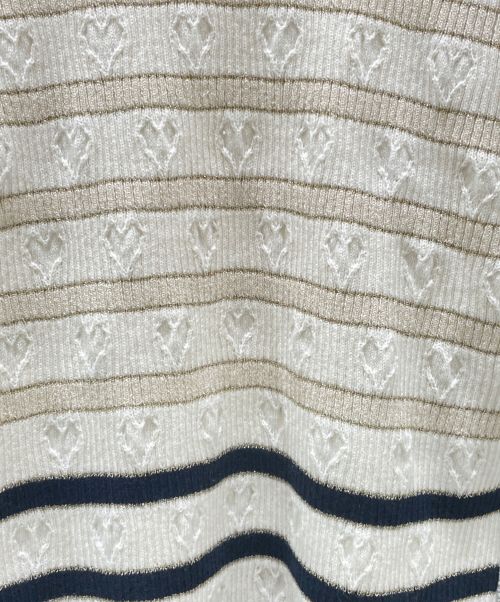 CHANEL（シャネル）CHANEL (シャネル) ココマーク カシミヤ ボーダー タートルネック ニット アイボリー×ブラック サイズ:38の古着・服飾アイテム