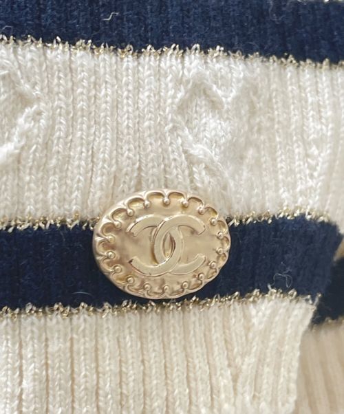 CHANEL（シャネル）CHANEL (シャネル) ココマーク カシミヤ ボーダー タートルネック ニット アイボリー×ブラック サイズ:38の古着・服飾アイテム