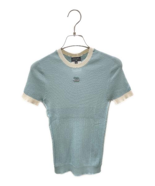 CHANEL（シャネル）CHANEL (シャネル) ココマーク半袖リブニット スカイブルー サイズ:42の古着・服飾アイテム