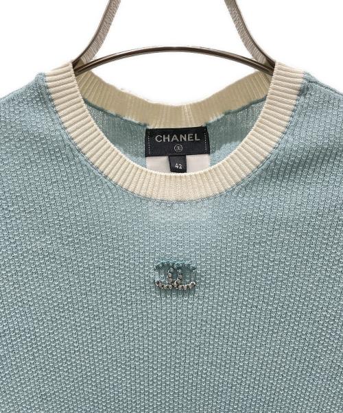 CHANEL（シャネル）CHANEL (シャネル) ココマーク半袖リブニット スカイブルー サイズ:42の古着・服飾アイテム