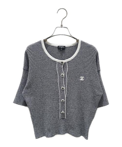 CHANEL（シャネル）CHANEL (シャネル) ココマークボタンニット ホワイト×ブラック サイズ:34の古着・服飾アイテム