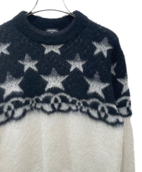 CHANEL（シャネル）CHANEL (シャネル) スターモチーフ カシミヤ混 ニット ホワイト×ブラック サイズ:36の古着・服飾アイテム