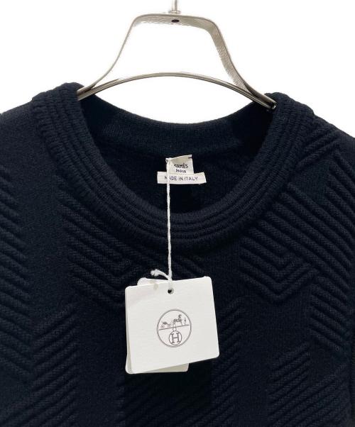 HERMES（エルメス）HERMES (エルメス) シェブロン柄 ノースリーブ バージンウールワンピースニット ブラック サイズ:36の古着・服飾アイテム