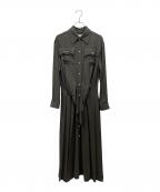 CELINEセリーヌ）の古着「フリルシャツワンピース」｜オリーブ