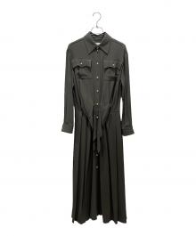 CELINE（セリーヌ）の古着「フリルシャツワンピース」｜オリーブ