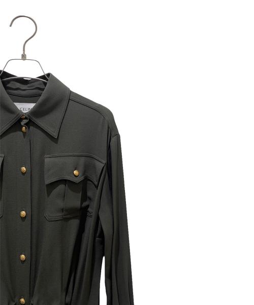CELINE（セリーヌ）CELINE (セリーヌ) フリルシャツワンピース オリーブ サイズ:38の古着・服飾アイテム