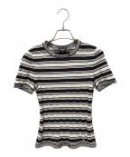 CHANELシャネル）の古着「P74 ココマークプレート ボーダー ショートスリーブニット」｜ホワイト×ブラック