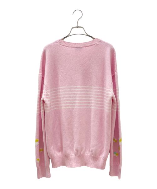 CHANEL（シャネル）CHANEL (シャネル) カシミヤクルーネックニット ピンク×ホワイト サイズ:42の古着・服飾アイテム